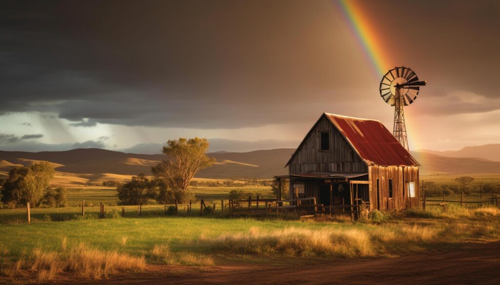 Rustic windmill on old farm in tranquil autumn landscape generated by AI Stock Free