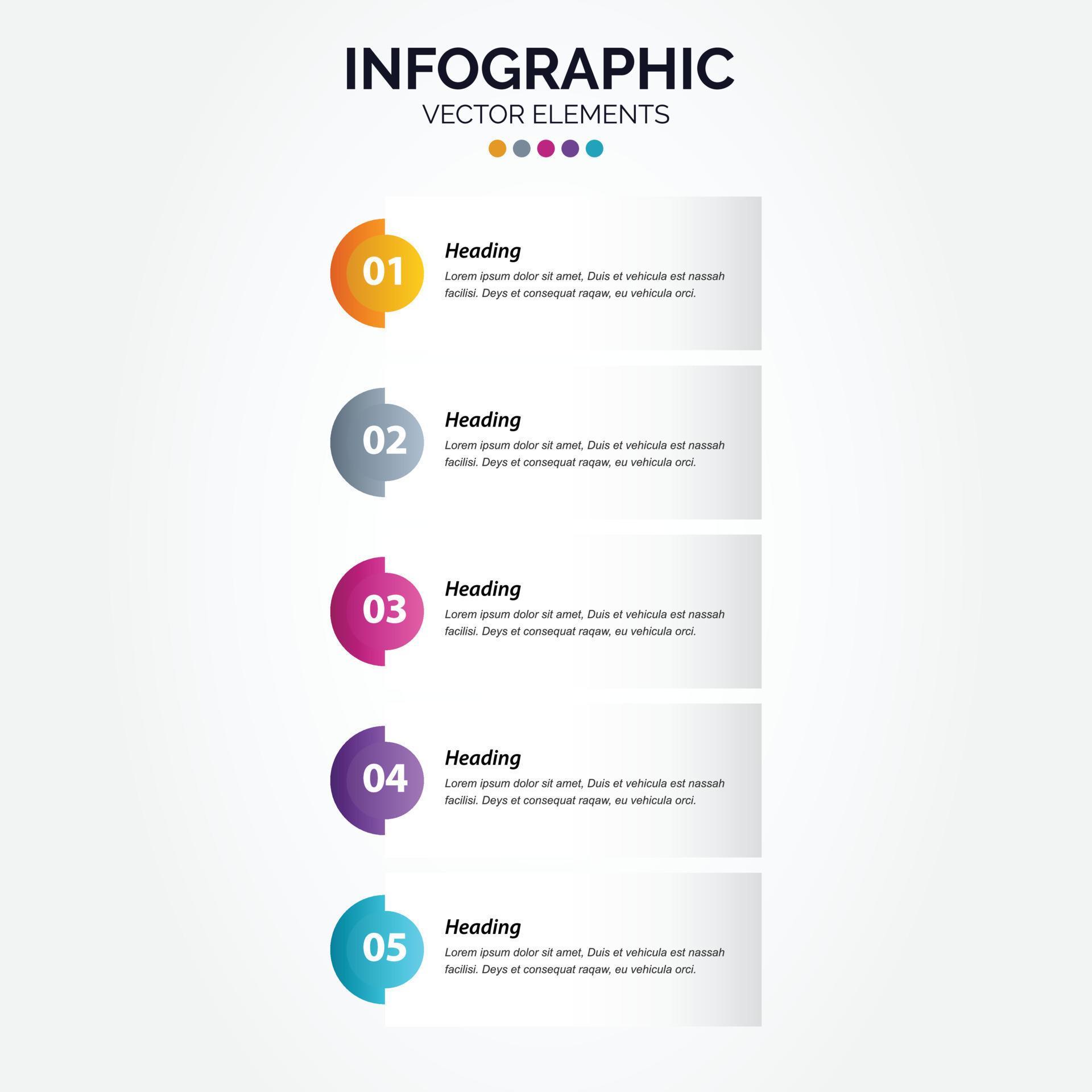 Vertical Infographic arrow design with 5 options or steps. Stock Free and Free SVG