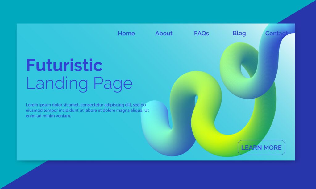 3D flowing blend gradient design for web site, colorful fluid shape isolated on background, futuristic design backdrop, landing page Free Vector