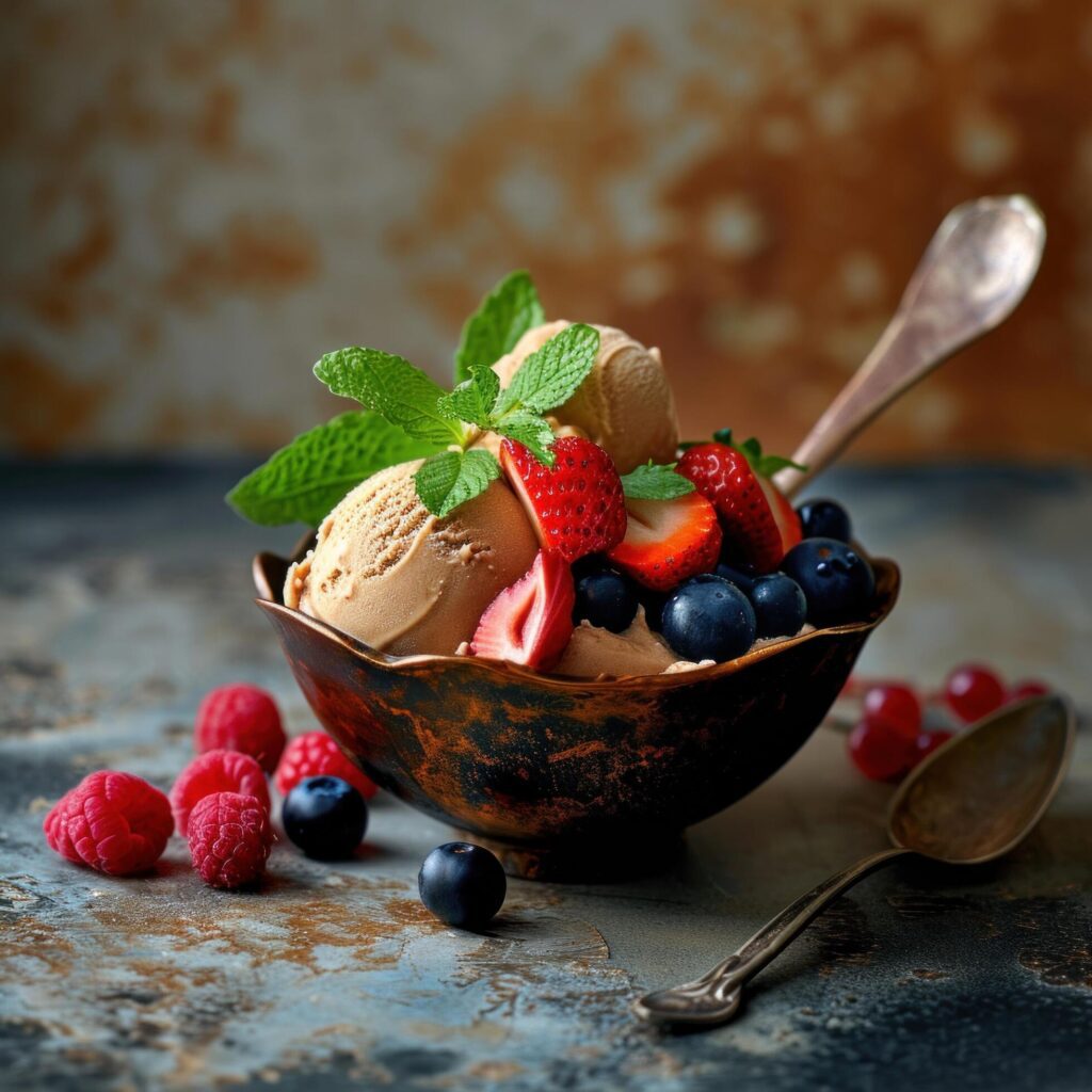 ice cream bowl with berries and mint Free Photo