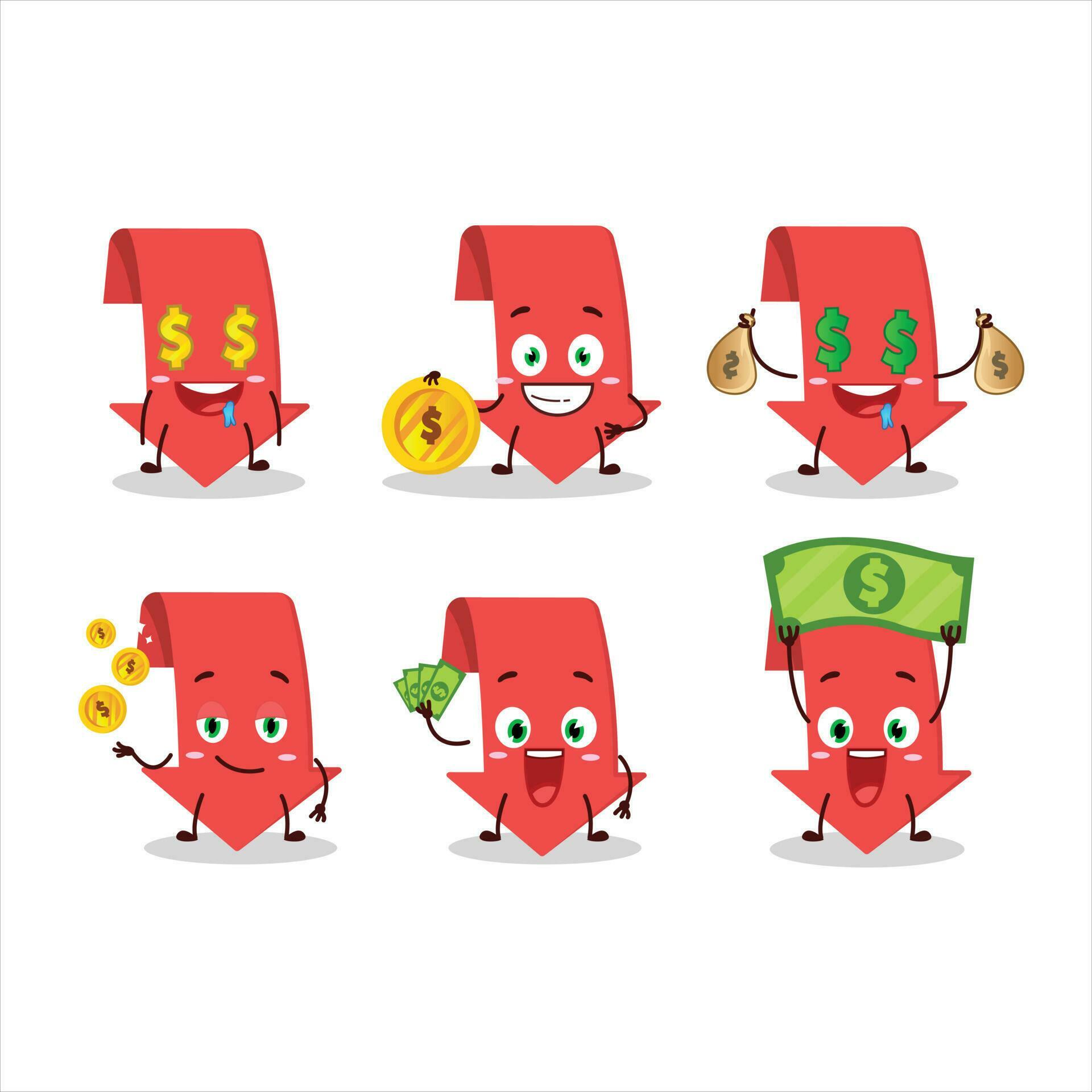 Arrow down cartoon character with cute emoticon bring money Stock Free