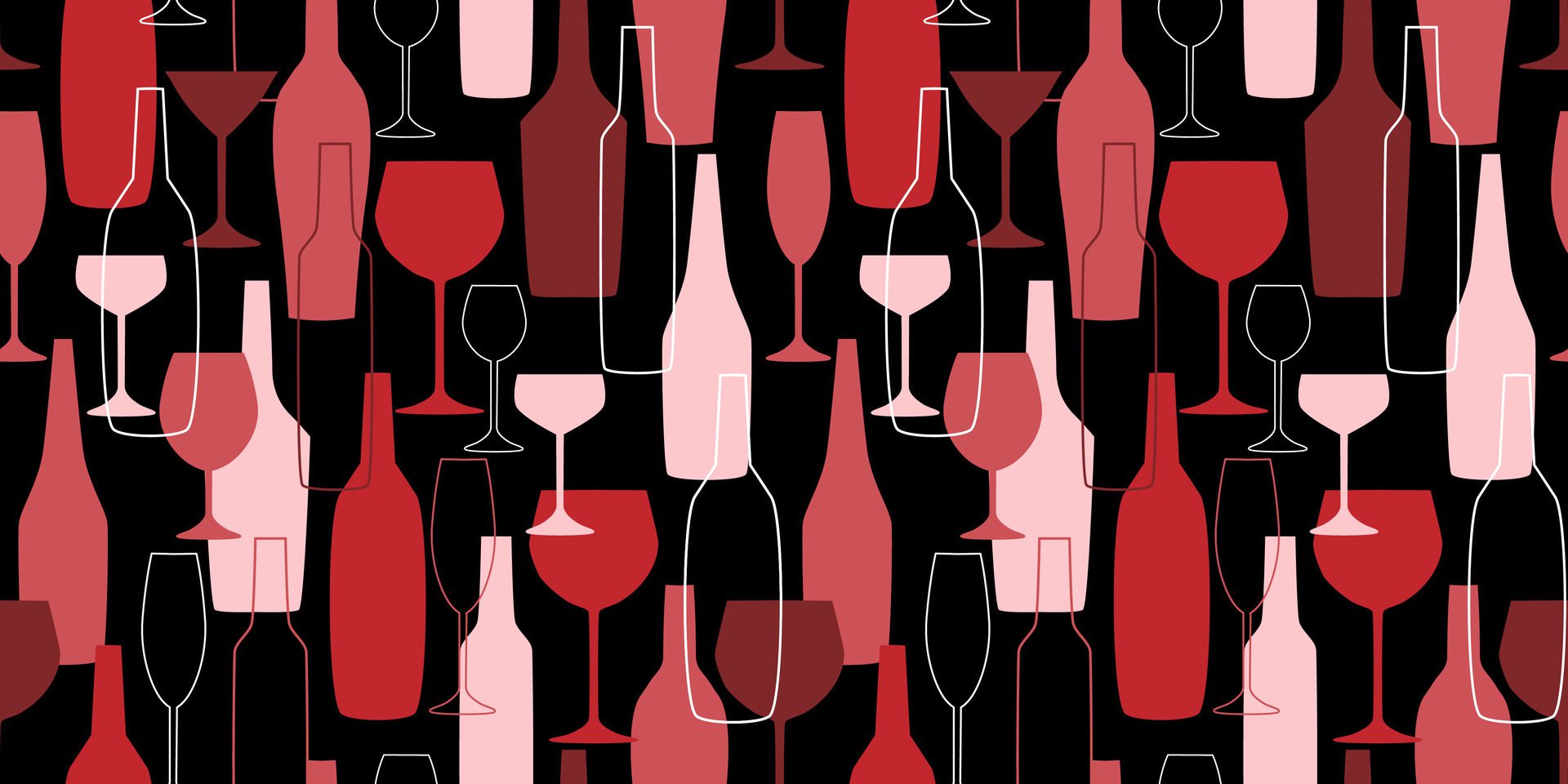 Seamless pattern with silhouettes of bottles and glasses. Abstract simple print. Vector graphics. Free Vector