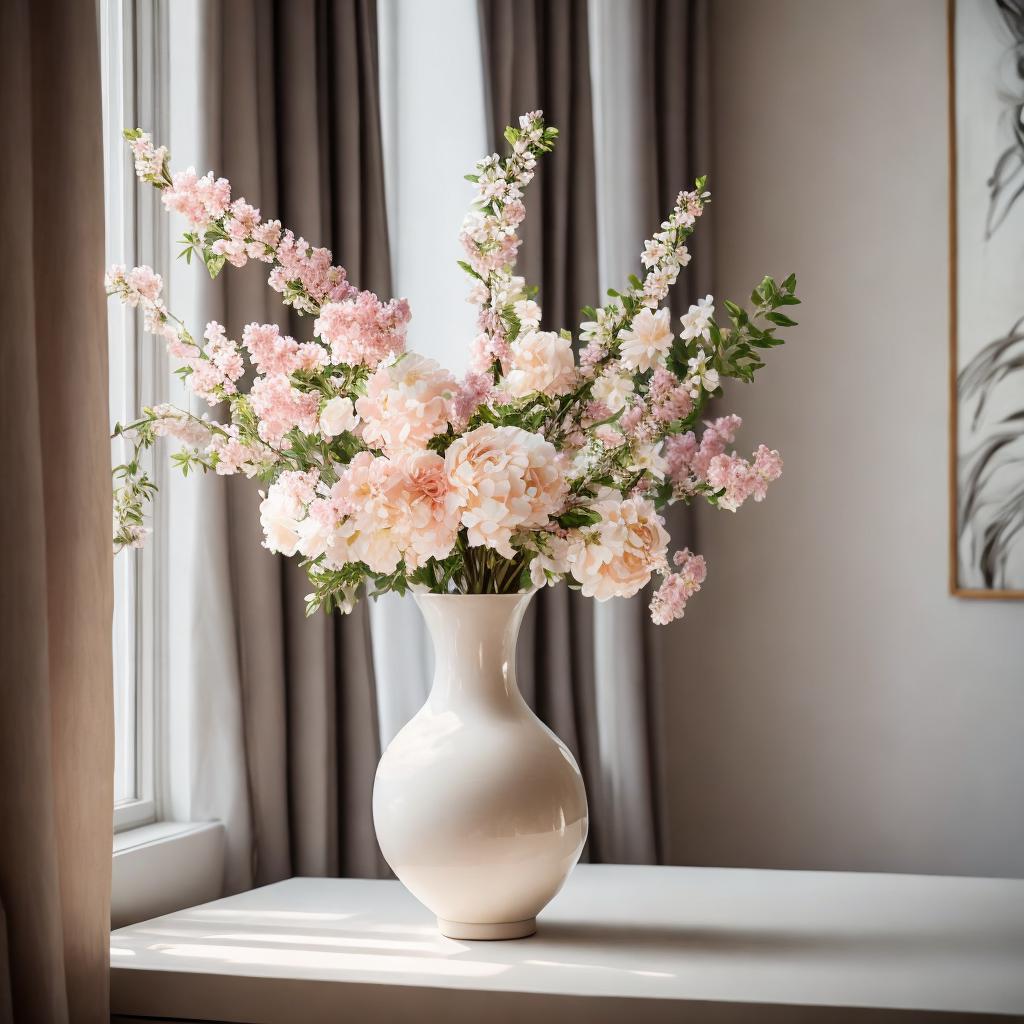 Flower arrangement, elegant vase, by @ai_generated