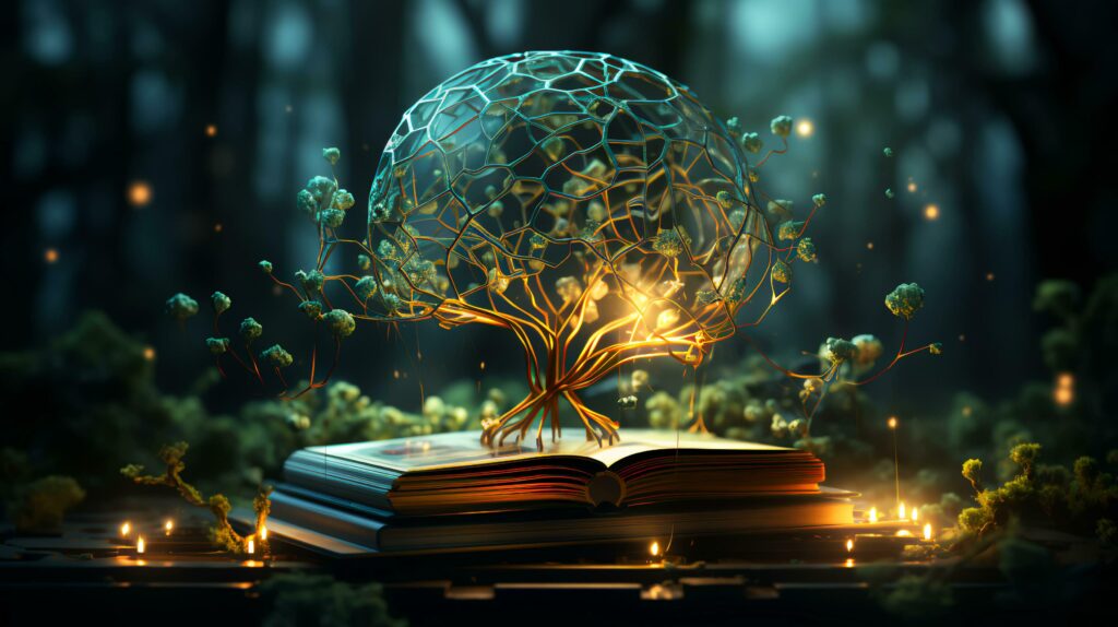 Abstract tree growing from a book. Mental training and education concept Stock Free