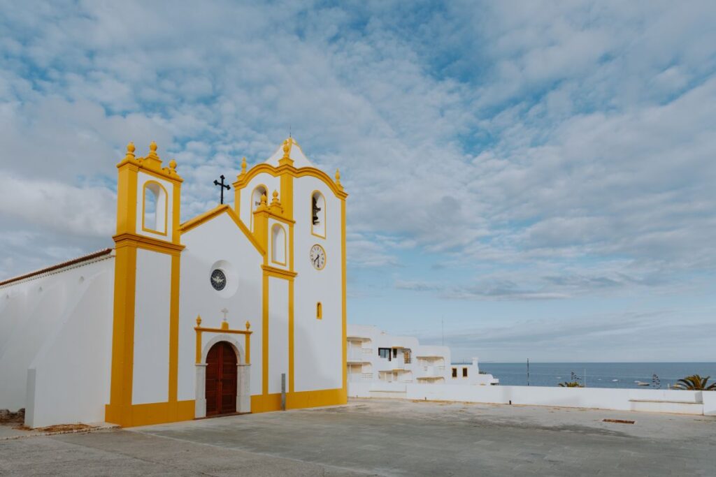 The church in the village of Luz in Lagos in the Algarve Region, Portugal Stock Free