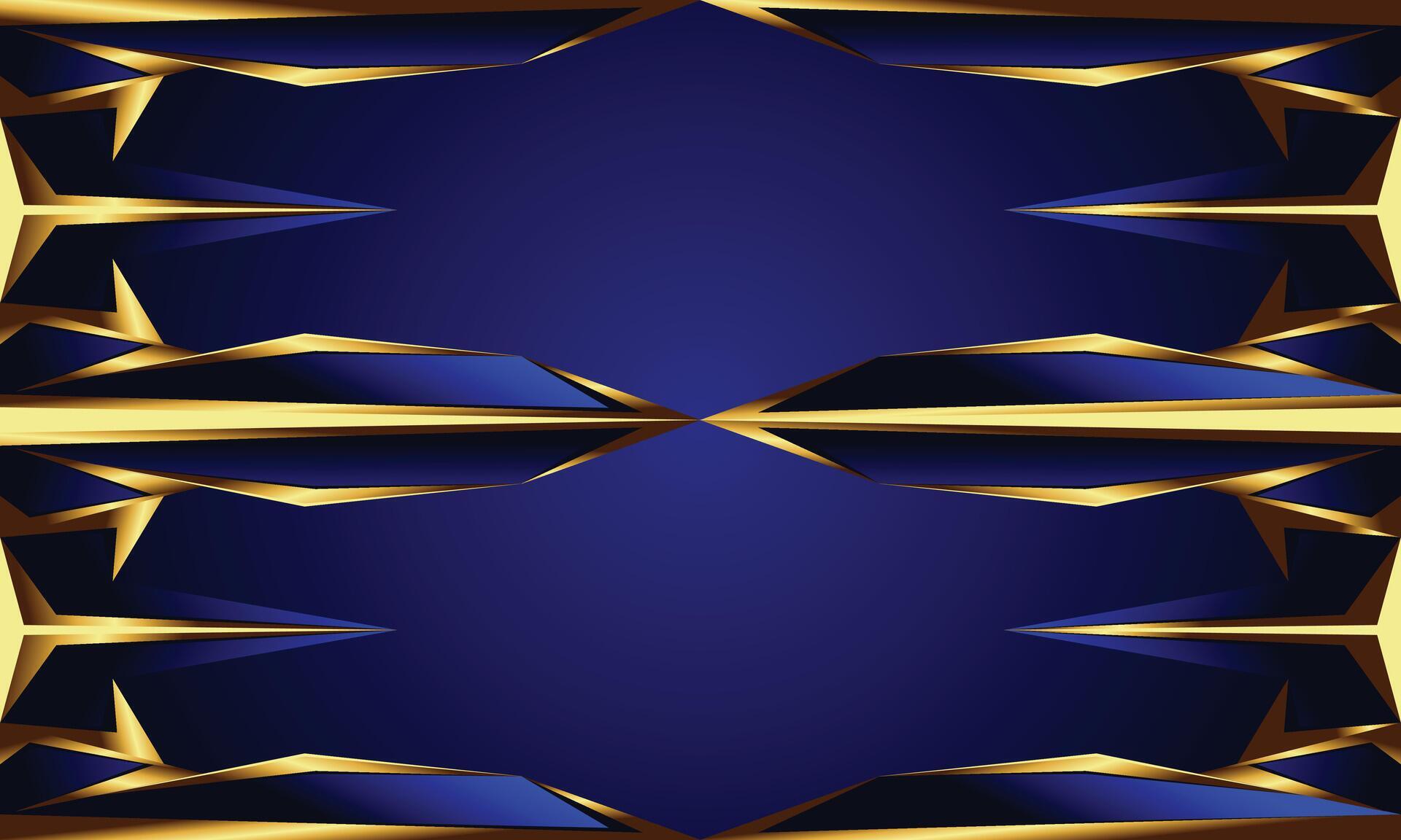 Geometric shape with gold arrow bar on crossed lines and dark blue background Stock Free