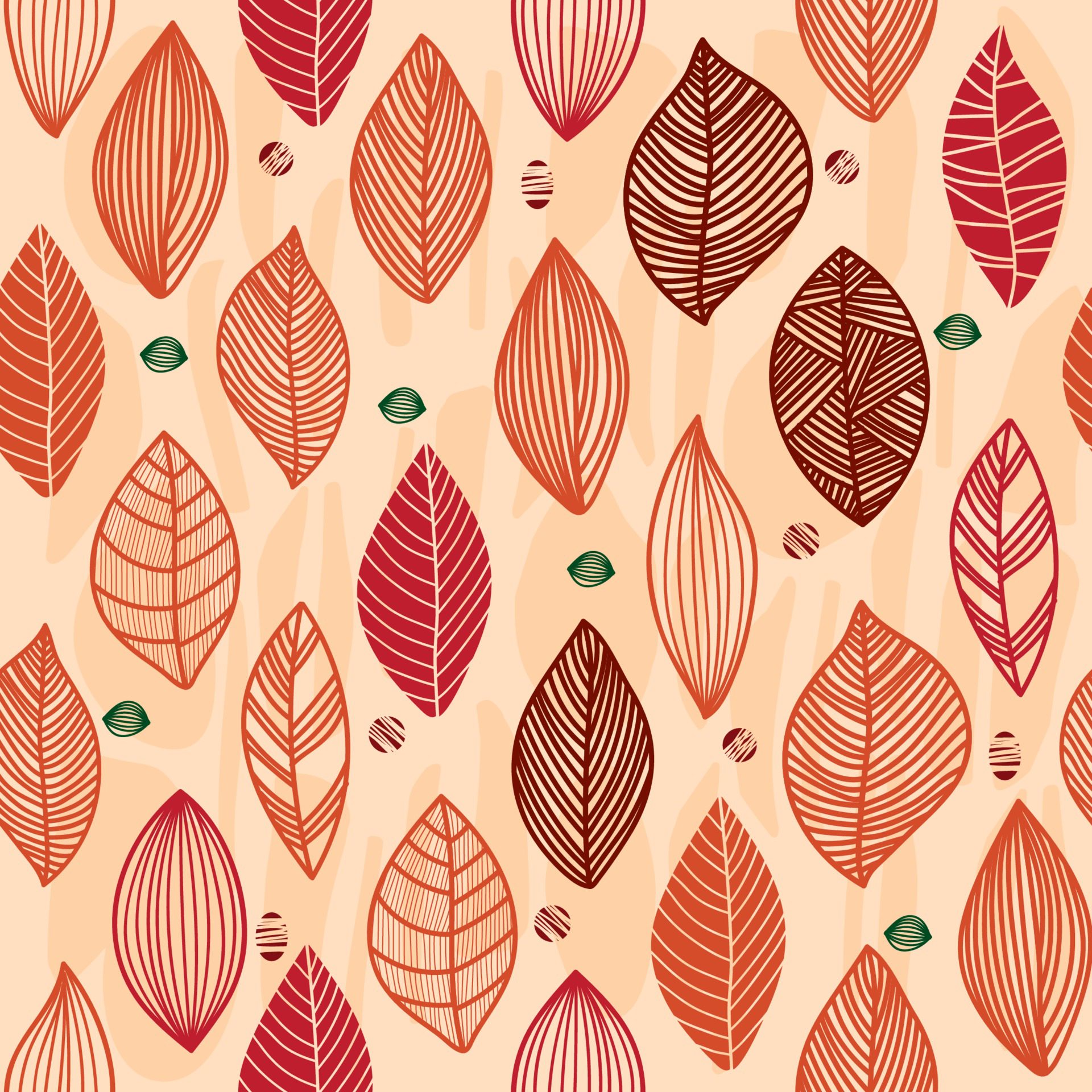 Forest leaves seamless pattern in pastel, warm colors. Wallpaper with natural floral ornaments. Hand drawn graphic modern design. Free Vector