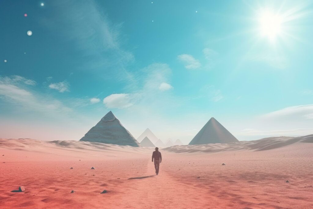 Egyptian pyramids in desert Stock Free