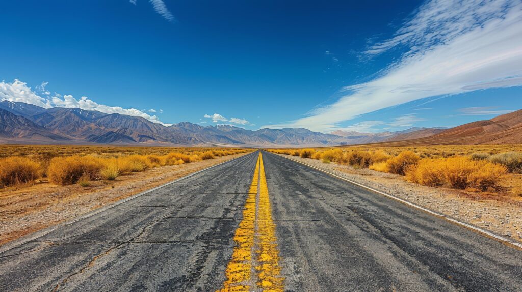 Empty Road in Desert With Mountains Background Stock Free