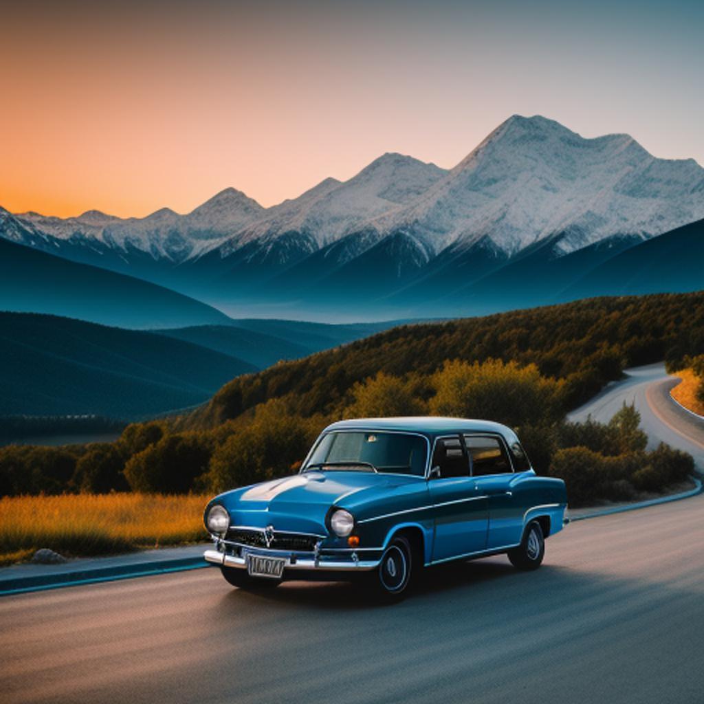 Classic blue car at by @ai_generated