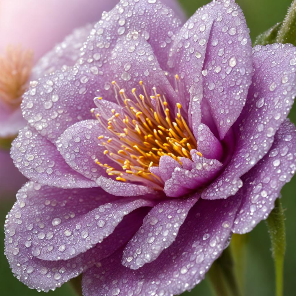 “Macro shot, dew-covered flower, by @ai_generated