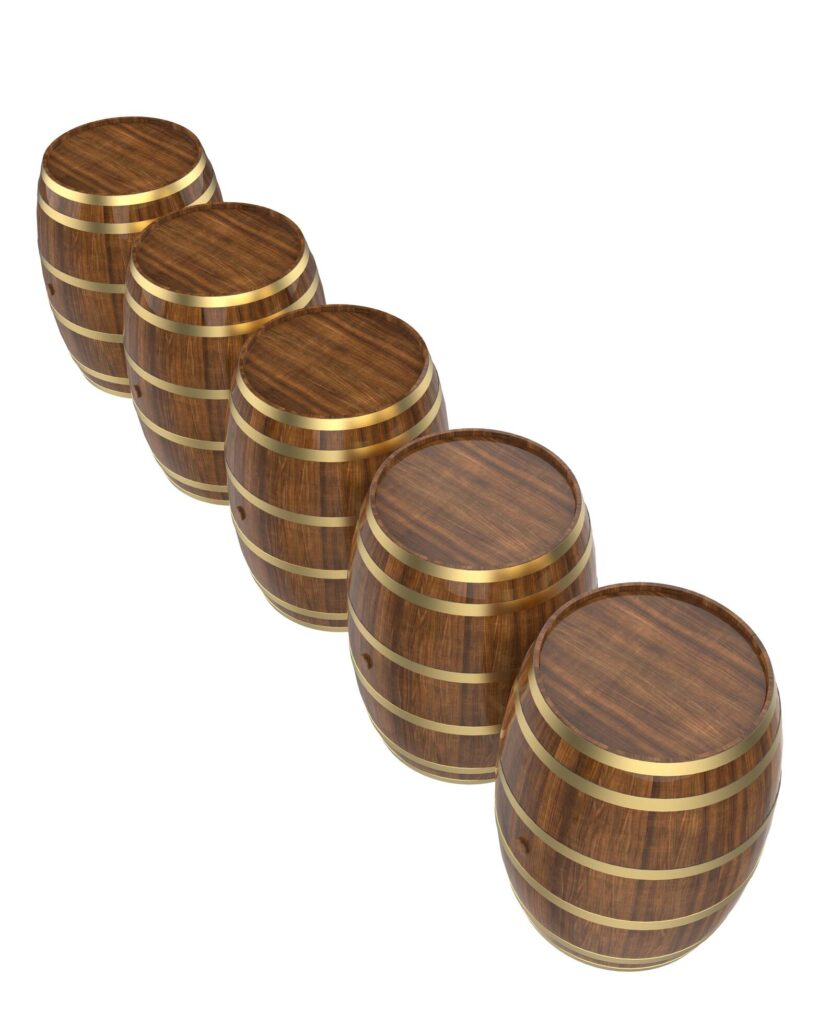 Whiskey barrel close-up scene isolated on background. 3d rendering – illustration Stock Free