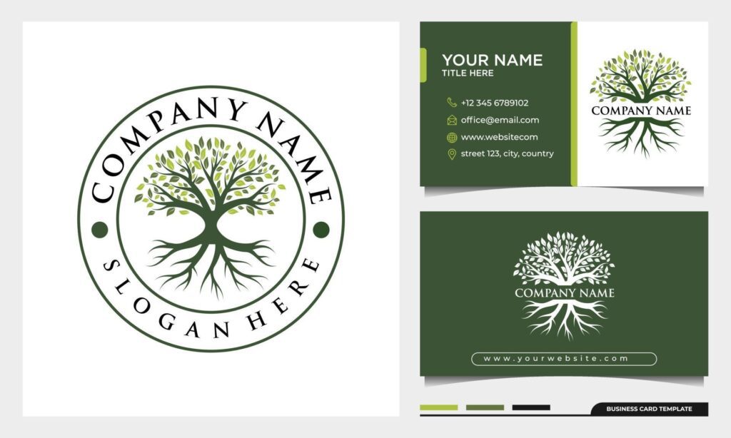 Tree of life logo, badge nature tree illustration with business card Stock Free