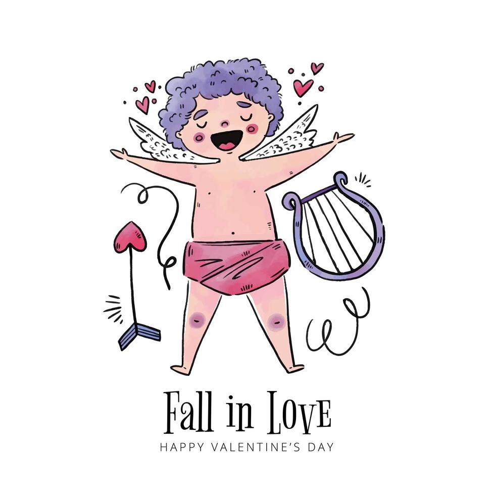 Cute Cupid Flying With Arrow And Elements Stock Free and Free SVG