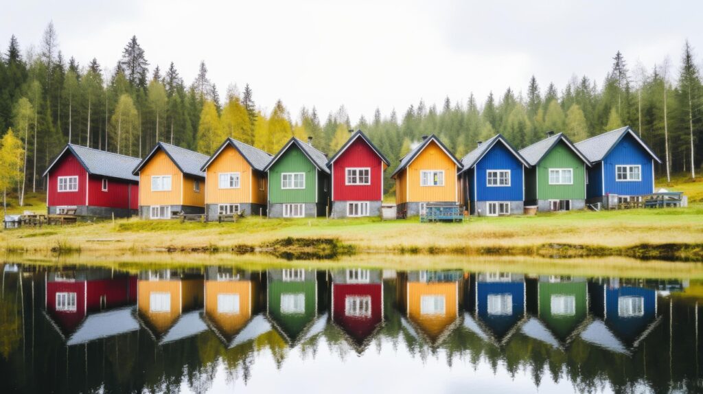 Row of colorful wooden houses. Illustration Stock Free