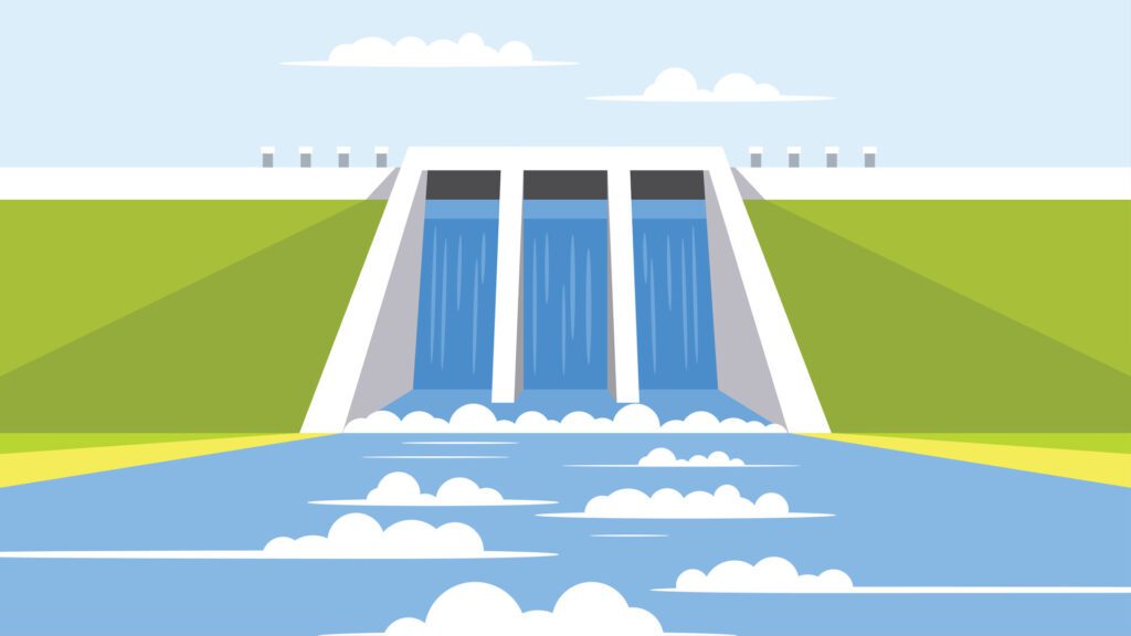 background electricity generation water Dam in a river illustration Free Vector