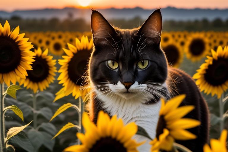 Gato negro con girasoles by @ai_generated