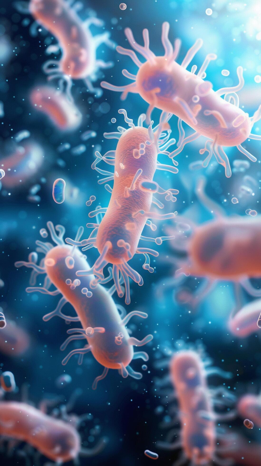 AI generated Microscopic bacteria illustrate the science behind probiotics on biological background Vertical Mobile Wallpaper Stock Free