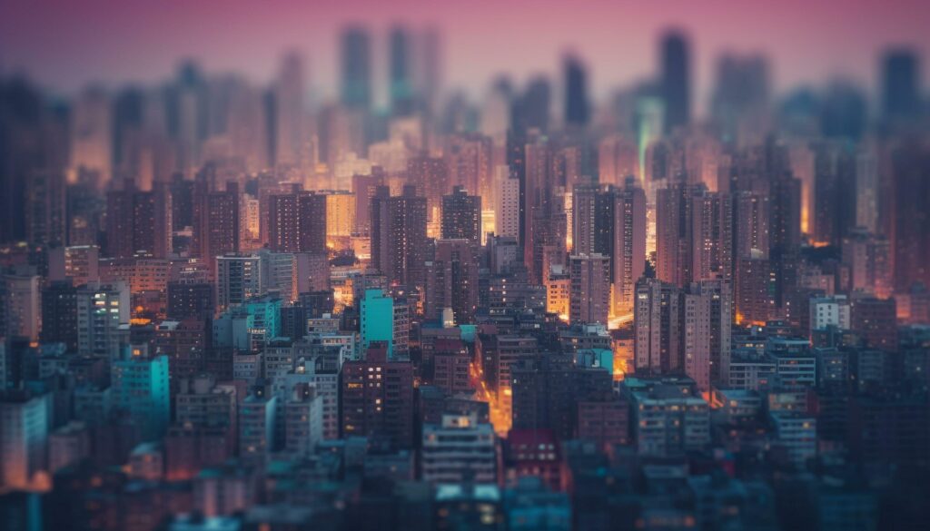 Glowing cityscape at dusk modern and crowded generated by AI Stock Free