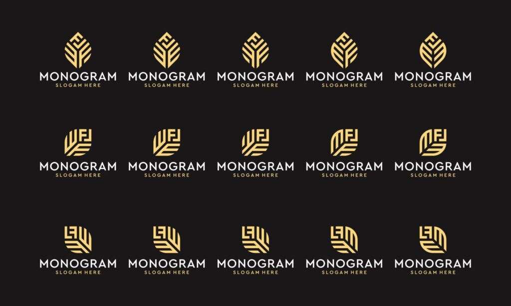 a collection of monogram logos with leaf shapes. vector premium. Stock Free