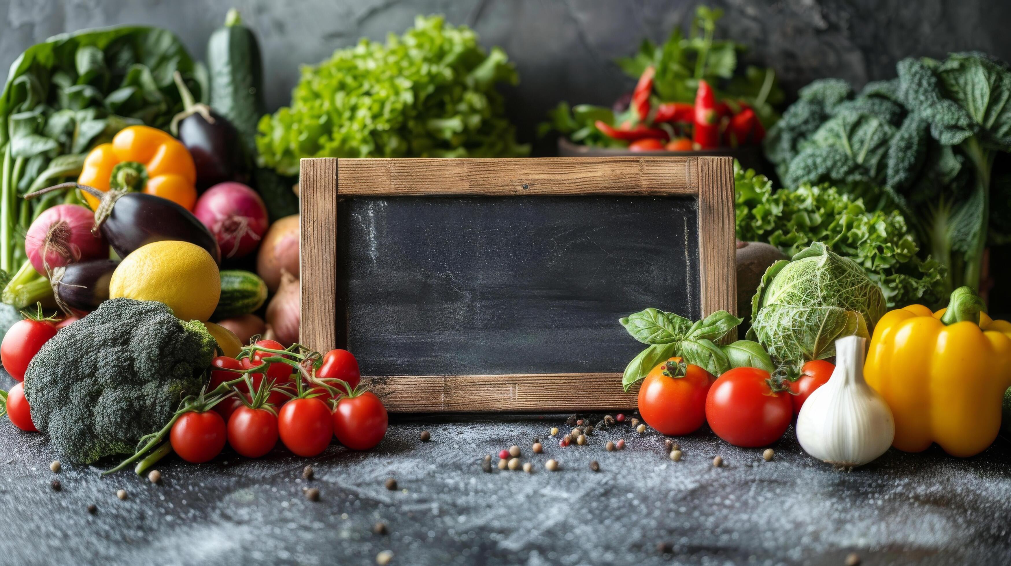 Picture Frame Surrounded by Vegetables on Table Stock Free