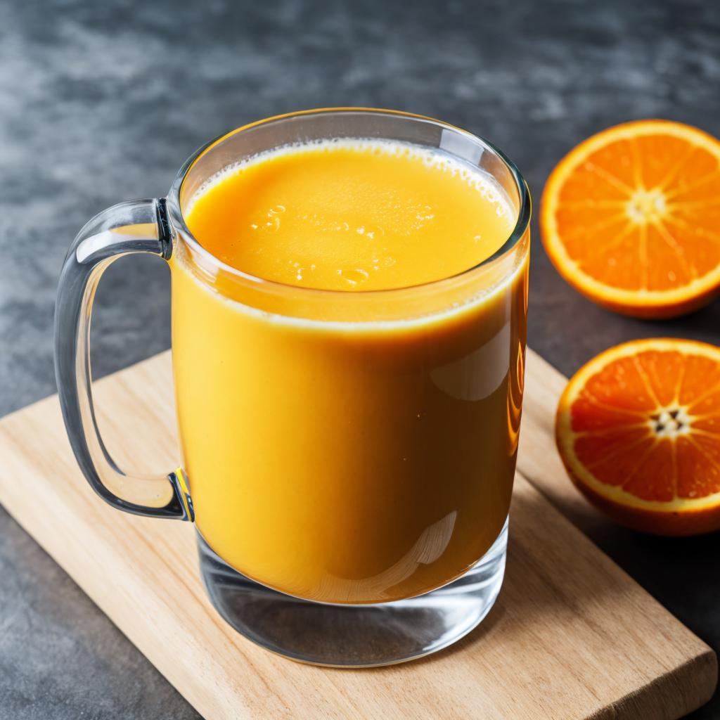 Orange juice in mug by @ai_generated