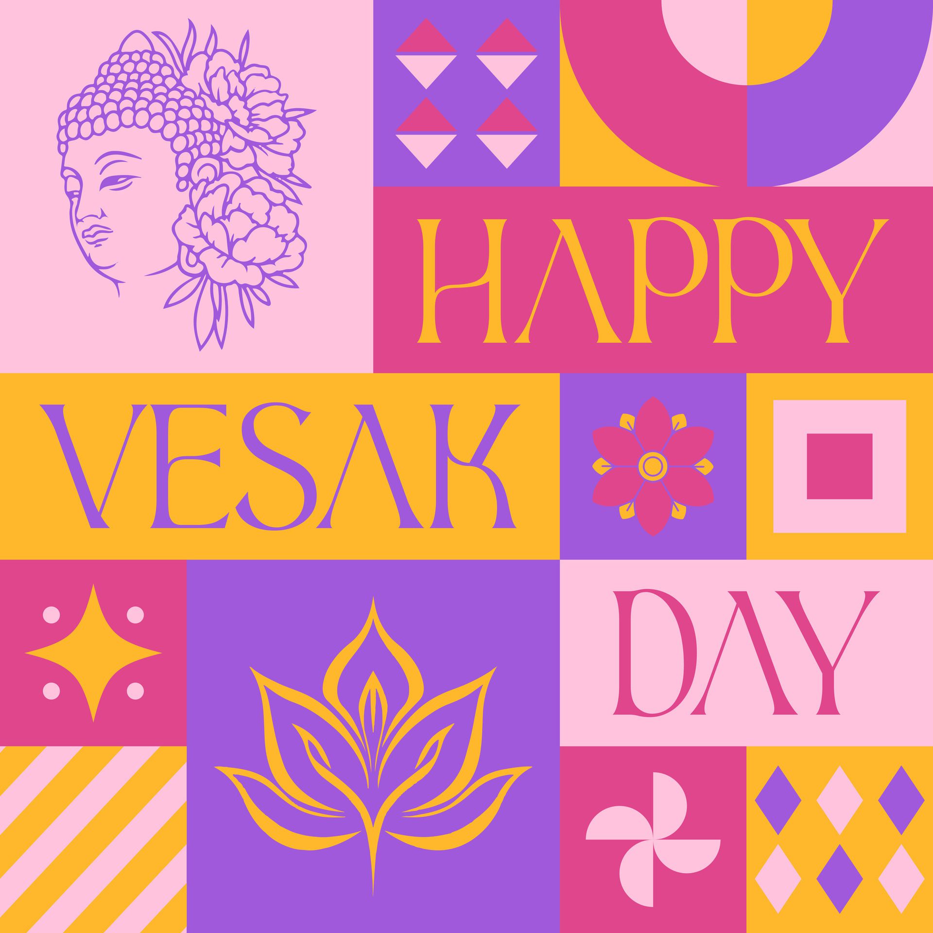 Happy Vesak Day Celebration seamless pattern in scandinavian style postcard with Retro clean concept design Free Vector