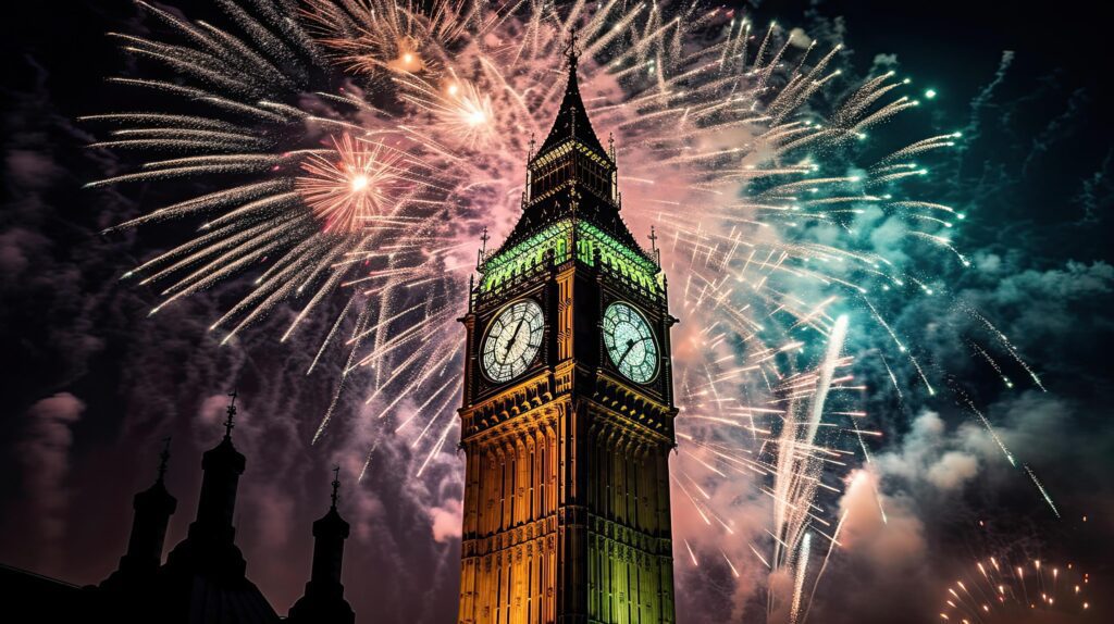 Holiday Fireworks in London. Illustration Stock Free