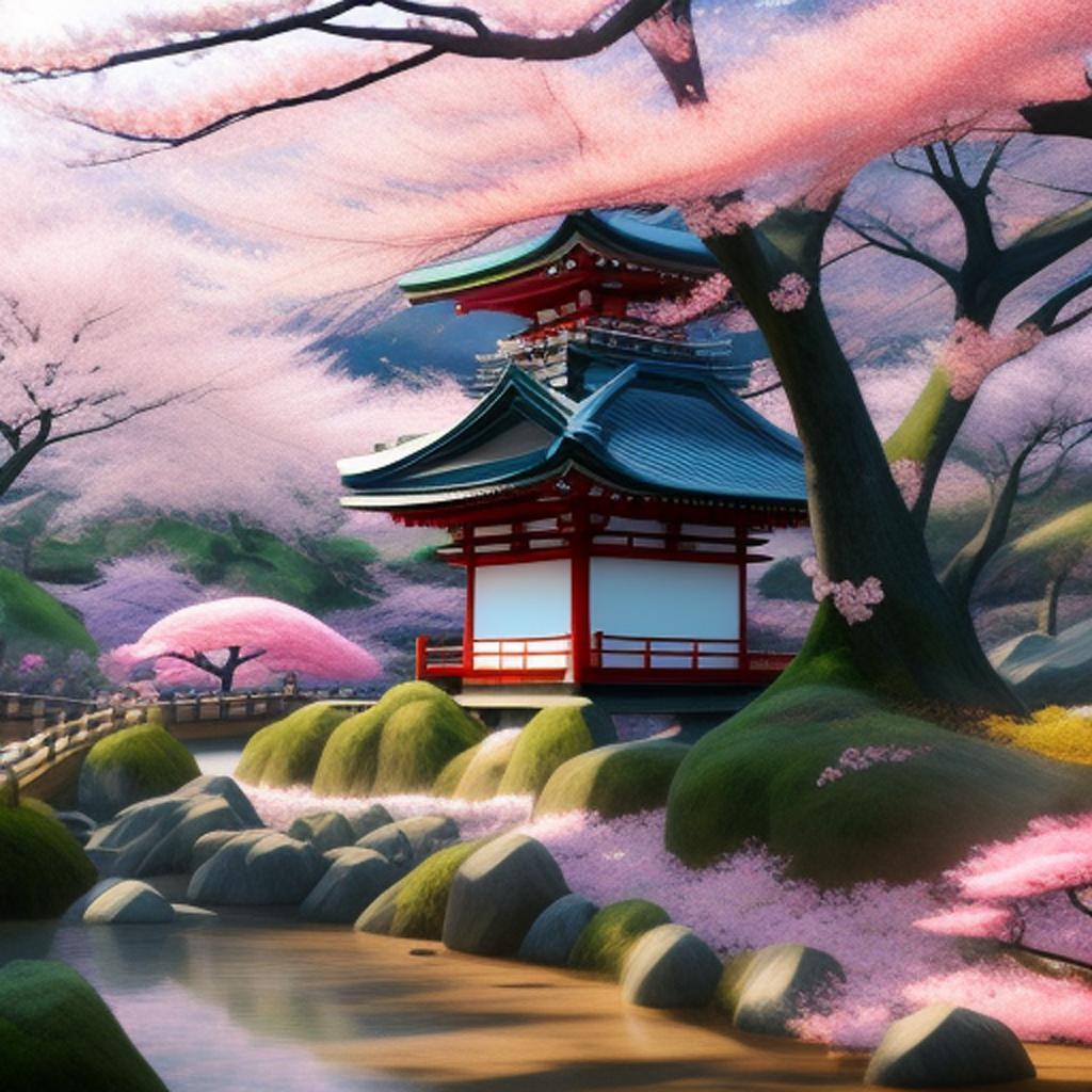 Japan nature with sakura by @ai_generated