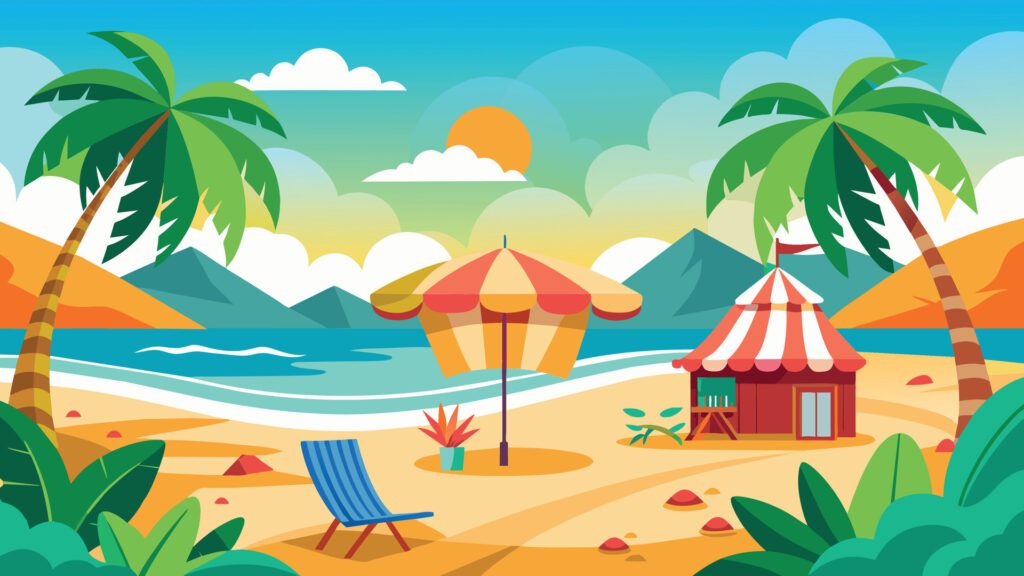 Summer beach scene banner design background Free Vector