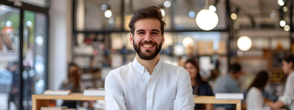 Portrait of a Smiling Young Professional Business Associate at Work Stock Free