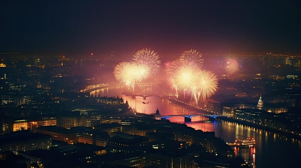 Holiday Fireworks in London. Illustration Stock Free