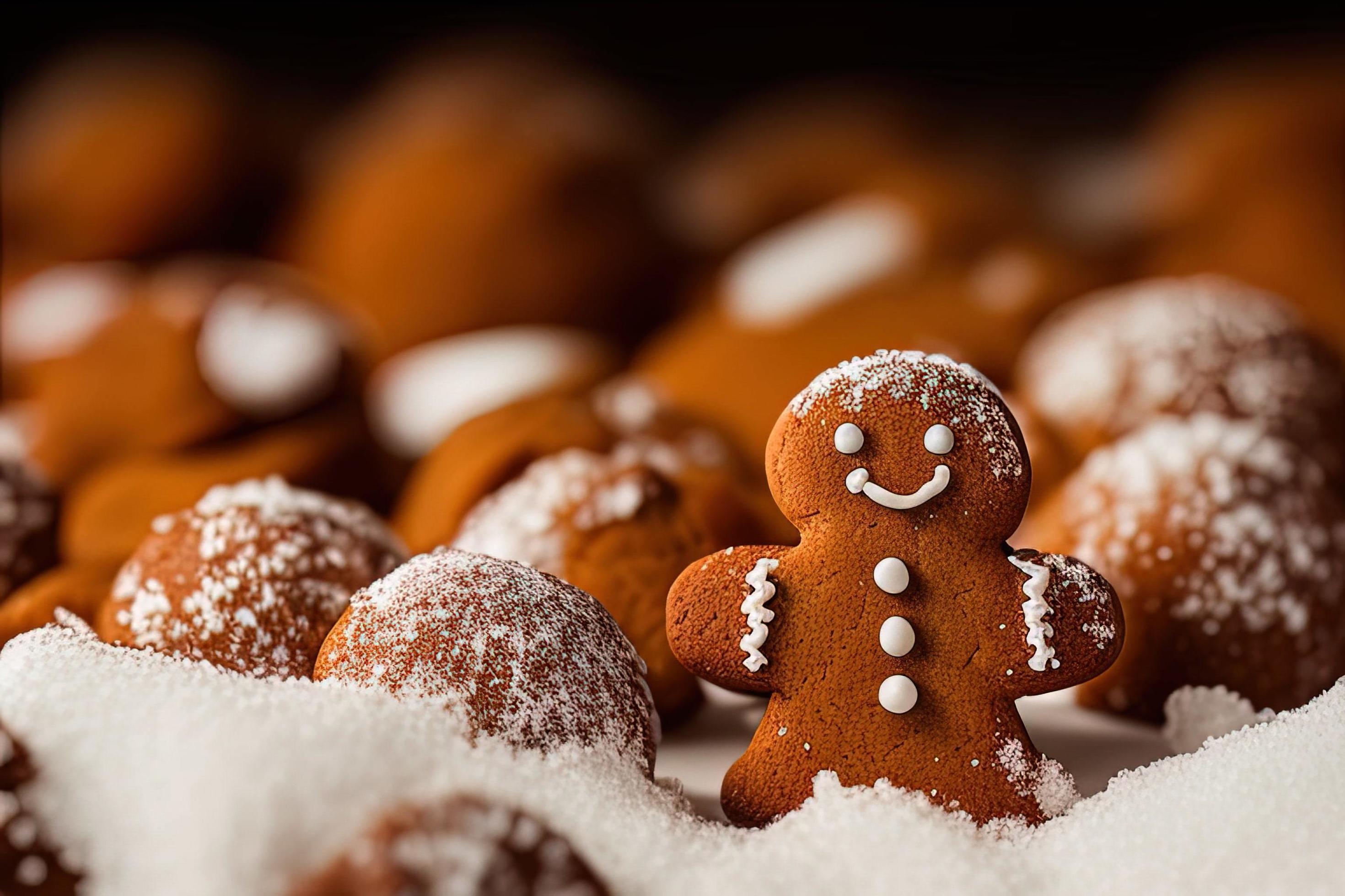 professional food photography of a Three gingerbread man cookies fall Stock Free