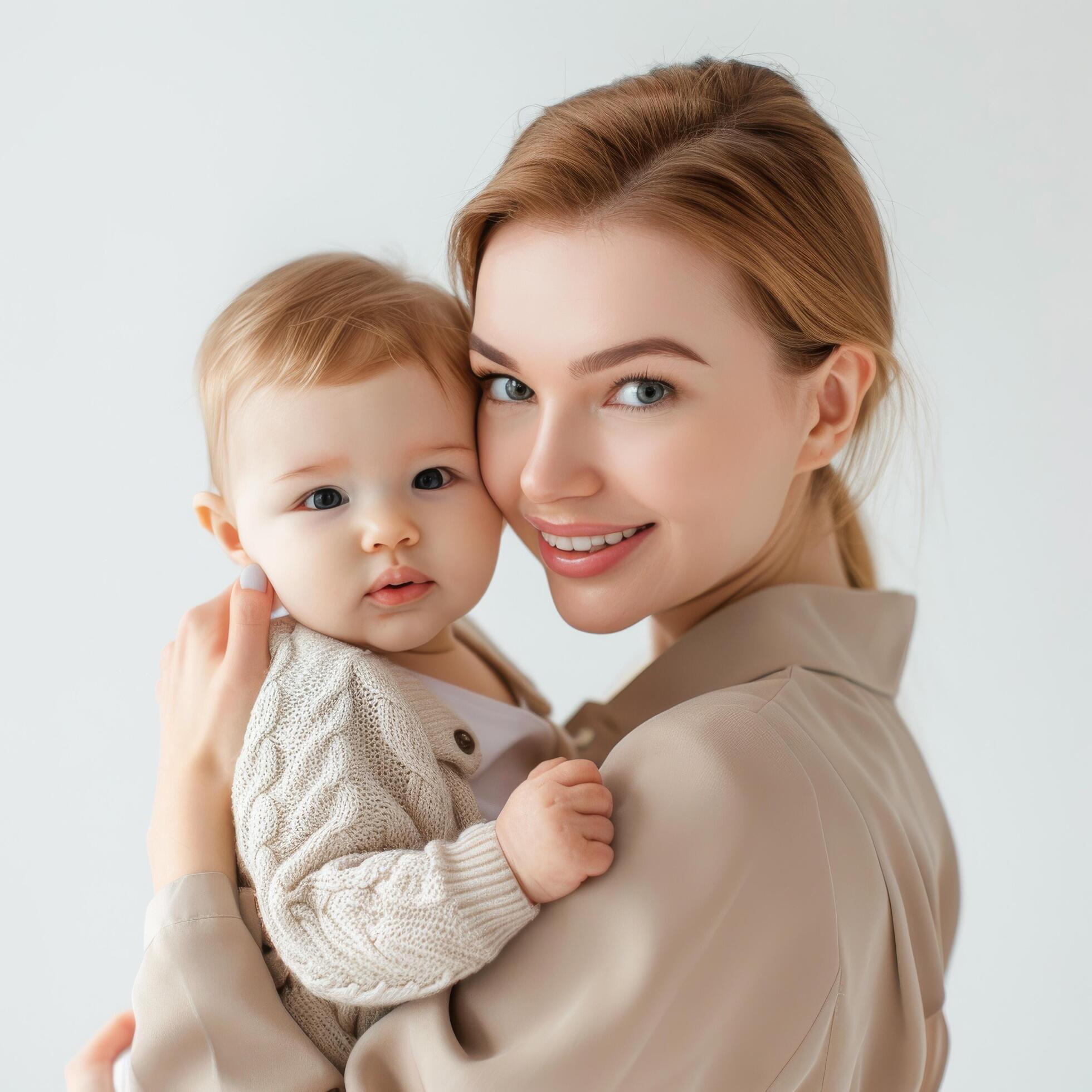 Young mother holding her baby suitable for family or childcare industry Stock Free