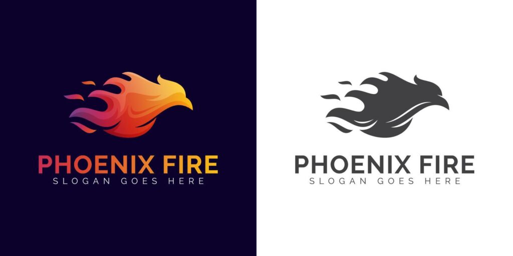 phoenix flame or eagle fire gradient logo design vector template Stock Free