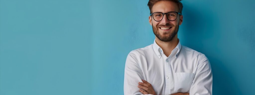 Confident Young Business Professional Smiling in Corporate Office Setting Stock Free