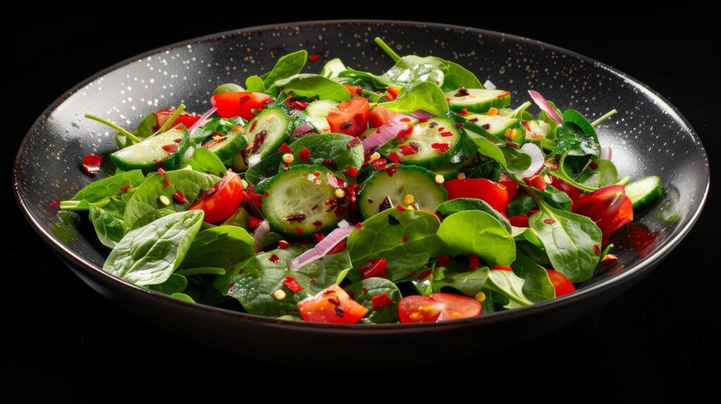 Salad in Metal Bowl on Black Background Stock Free