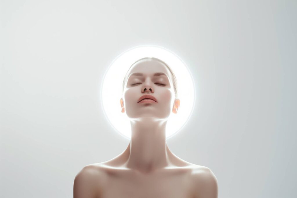 Minimalist Portrait of a Woman With Glowing Light Behind Her Stock Free