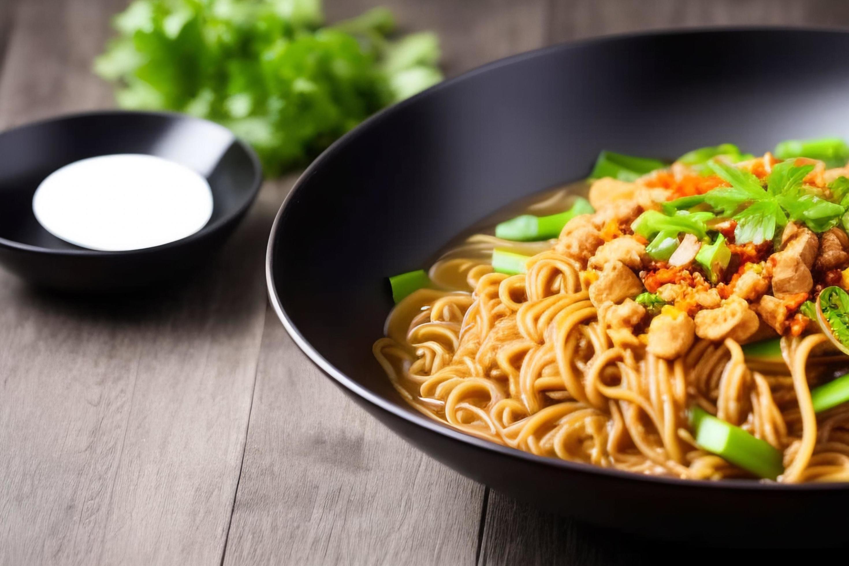 Delicious noodles. Fast food meal with appetizing pasta and chopsticks. Stock Free