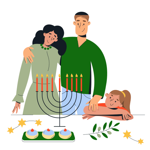 Hanukkah, menorah, sufganiyah illustration