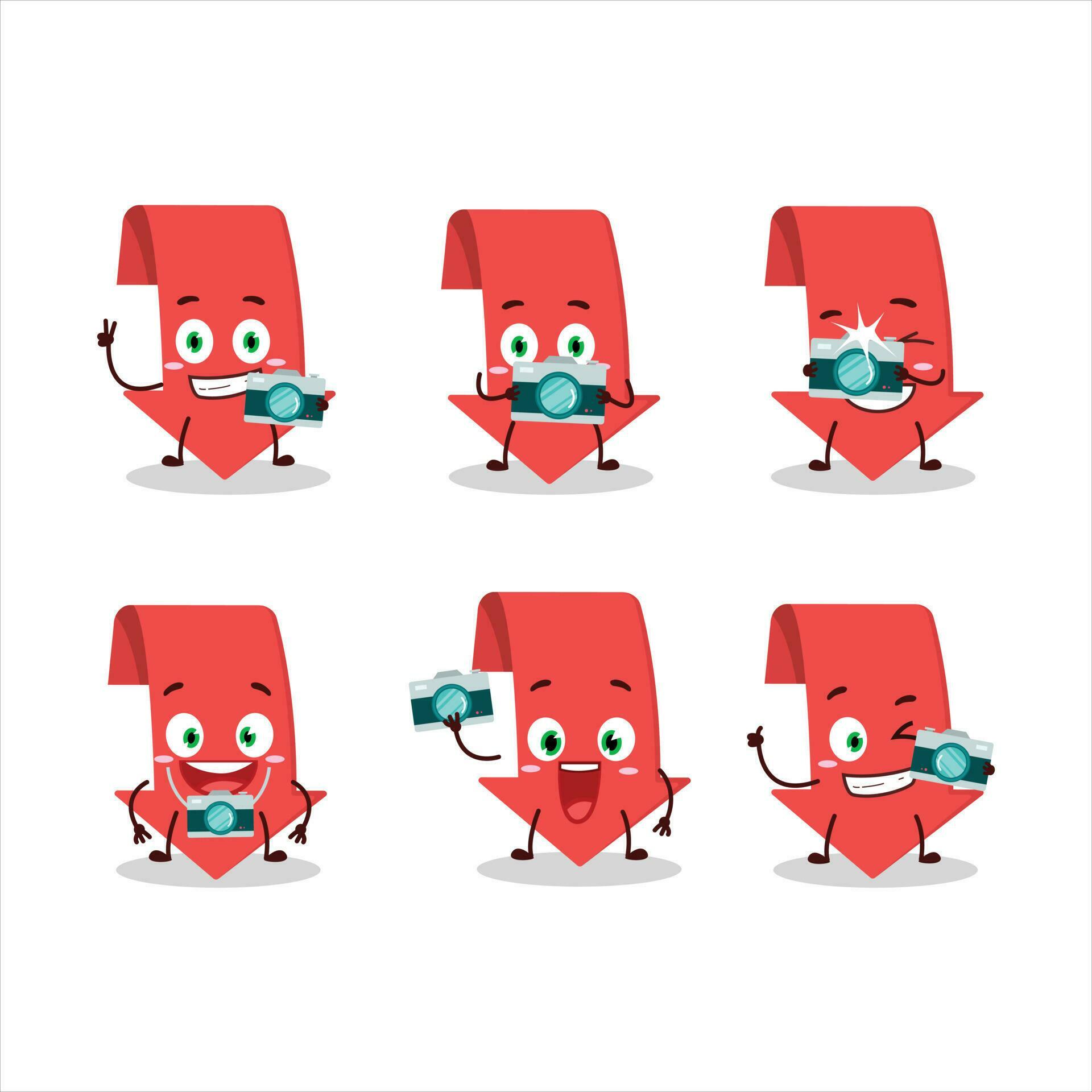 Photographer profession emoticon with arrow down cartoon character Stock Free