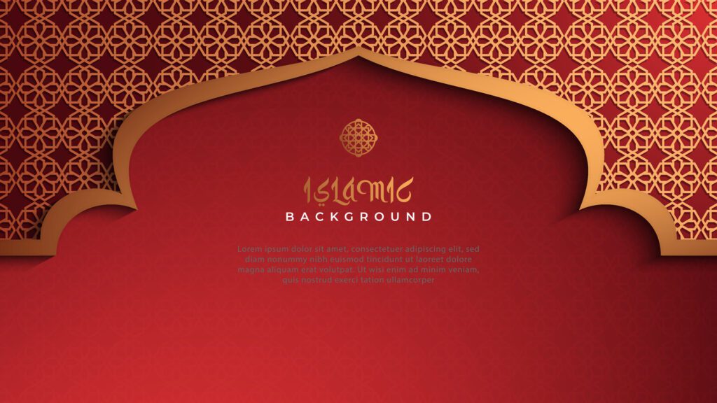 Dark red Islamic background with gold motifs Free Vector