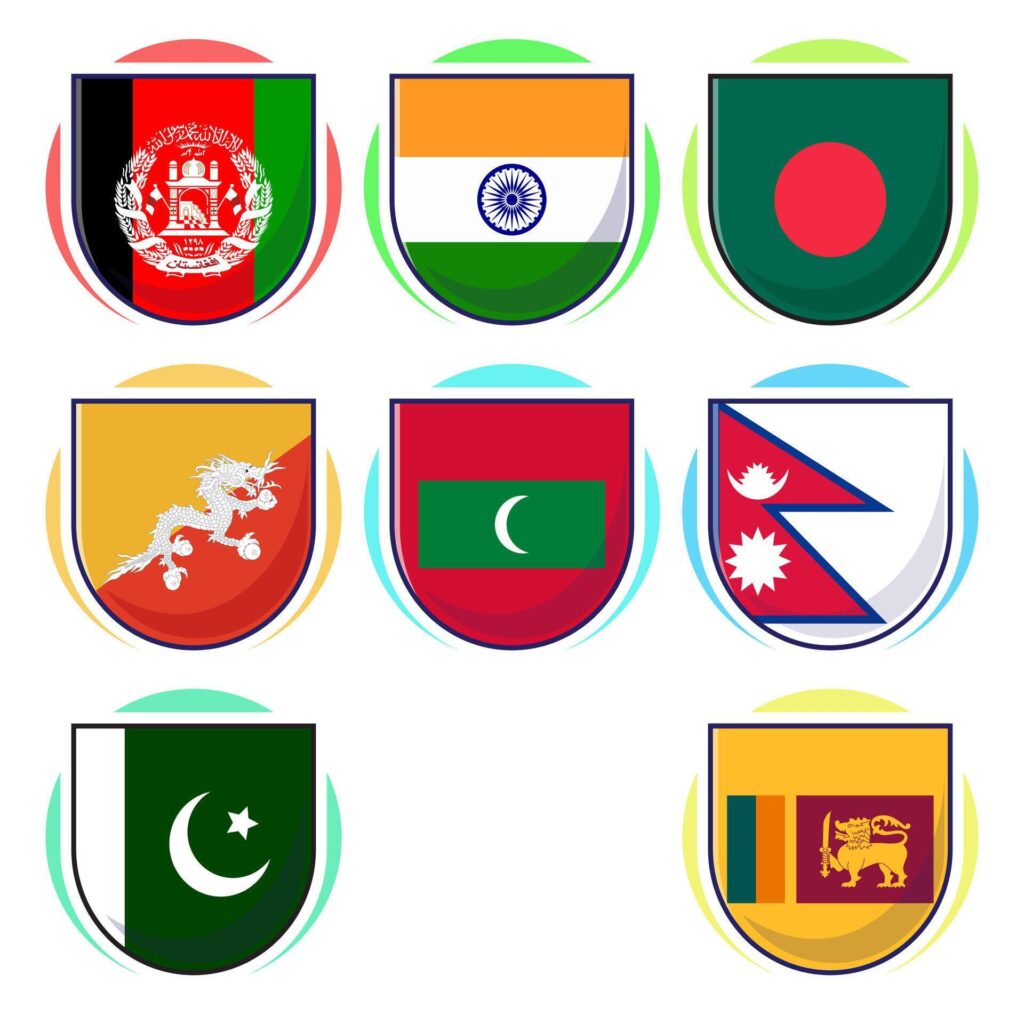 Cute cartoon illustration of South Asian countries flag icon mascot collection Stock Free