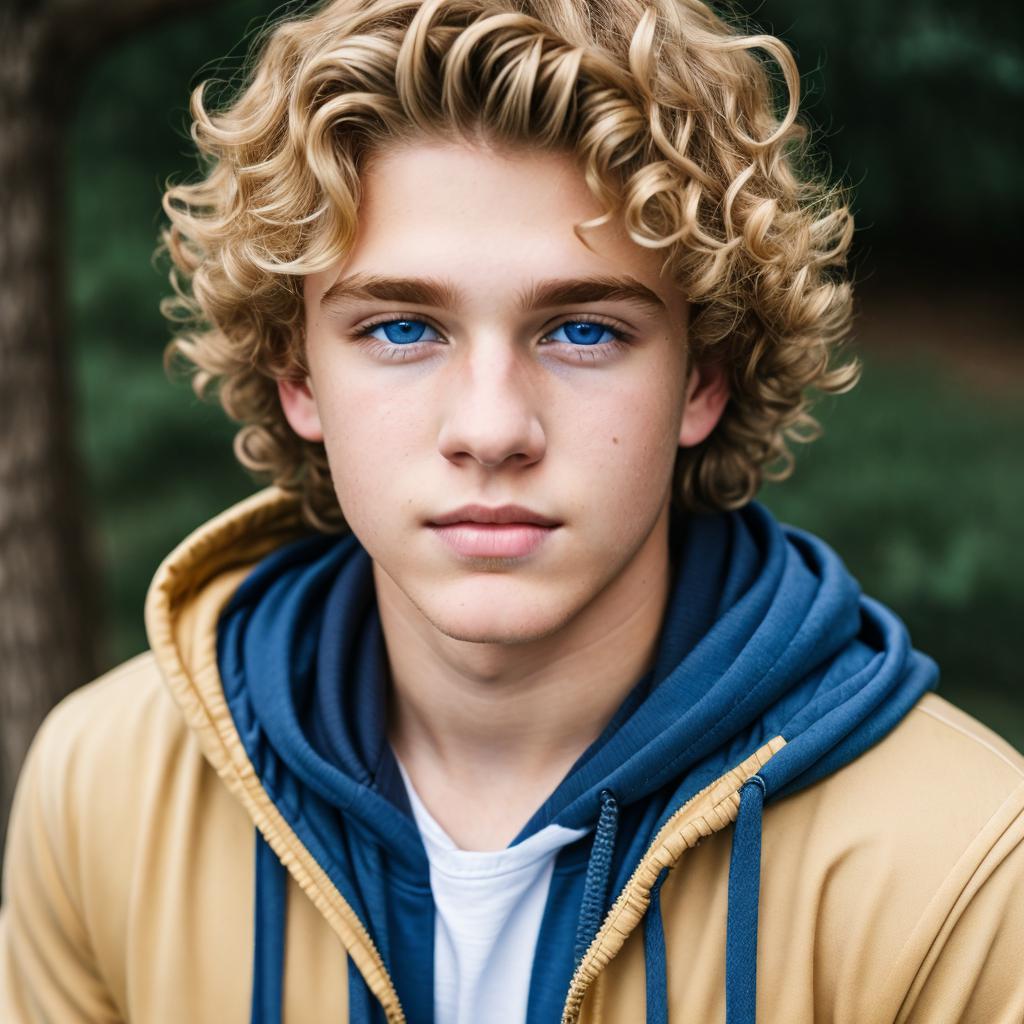 Teen male, curly blonde by @ai_generated