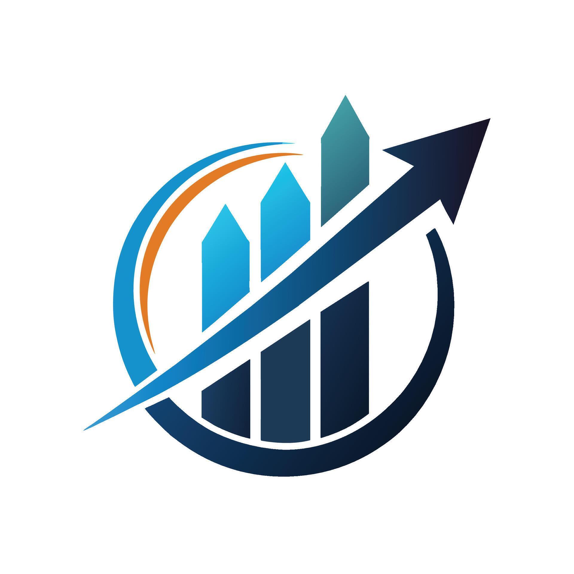 A blue and orange arrow enclosed within a circle, Incorporate a simple arrow motif into a sleek and modern logo for a financial planning company Stock Free