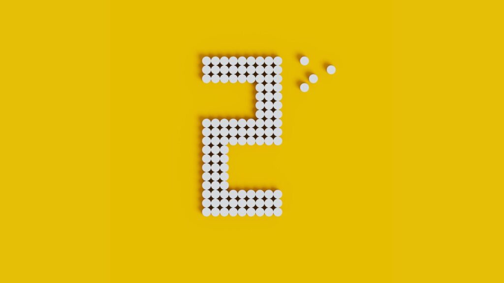 3D Rendering of numbering text using 3d cylinder style. With white and yellow color scheme. 3D voxel art of one number with cylinder style Free Photo