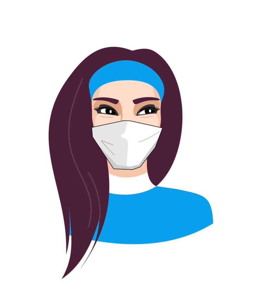 face of a beautiful girl in a protective mask – vector color logo. beautiful woman in a medical mask. beauty saloon. coronavirus – protection and prevention Stock Free