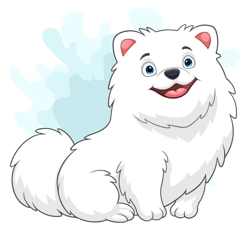 Cartoon white pomeranian dog on white background Free Vector