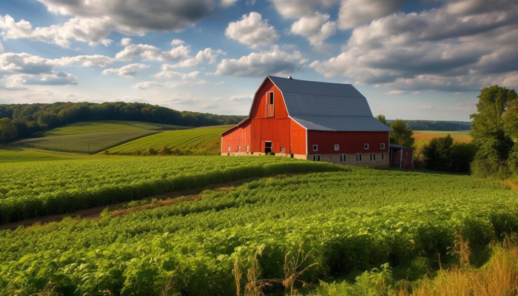 Idyllic farmhouse on rural vineyard glows golden sunset generated by AI Stock Free