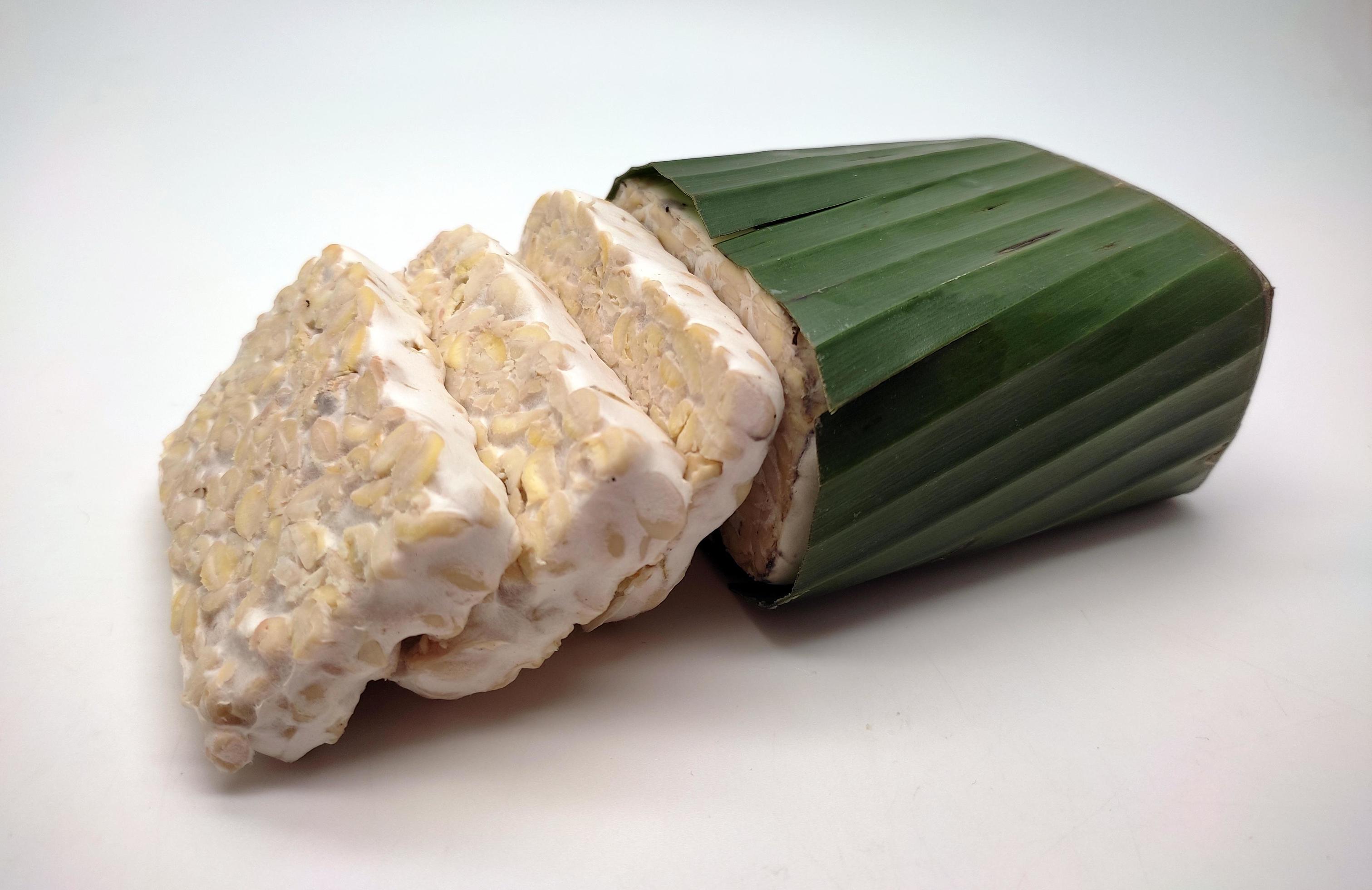 Raw Tempeh or Tempe, Indonesian traditional food, made from fermented soybeans, On White Background. Stock Free